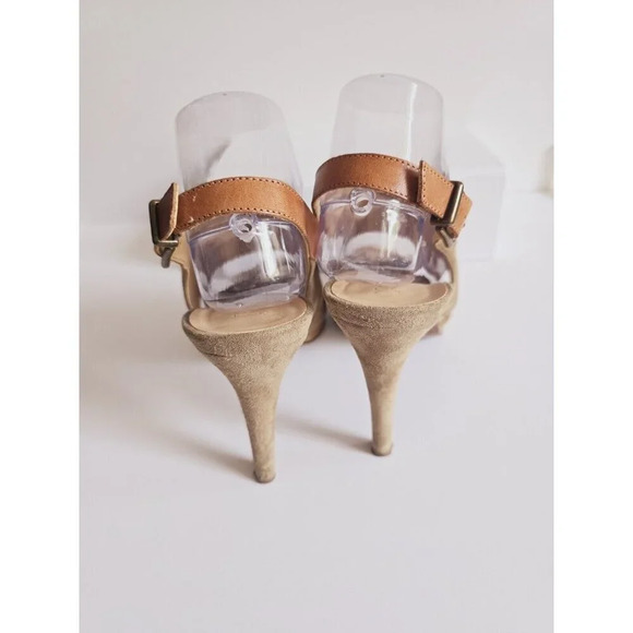 J Crew Suede Leather Buckle Strappy High Heels Open Peep Toe Shoes Italy Taupe 9 - Picture 6 of 10